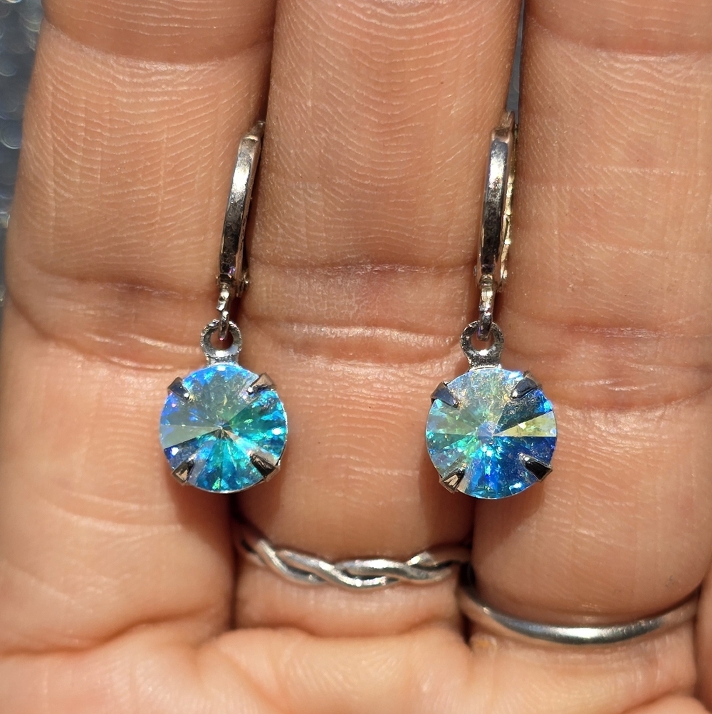 Vintage Swavorski AB Aurora Borealis rivoli-cut 925 sterling silver - Picture 1 of 17
